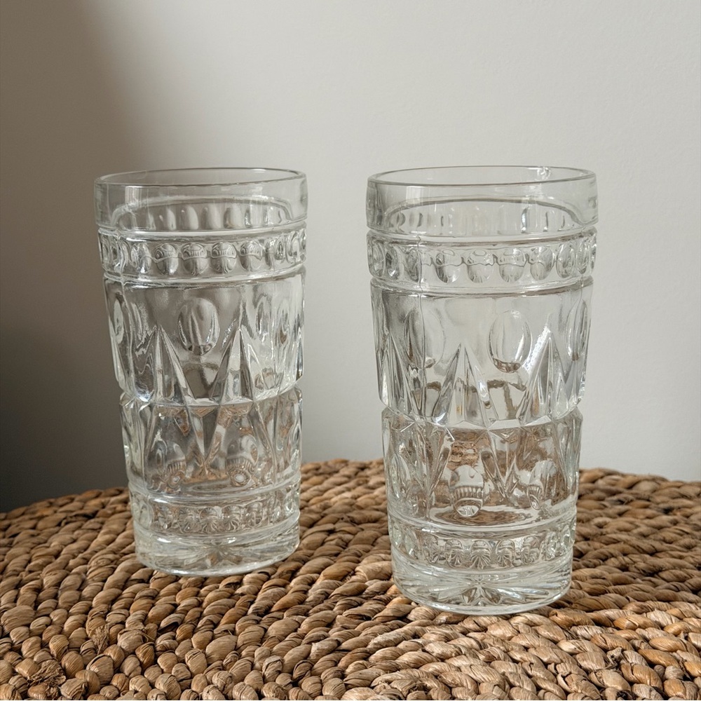 Vintage Clear Pressed Glass Tumbler Set of 2